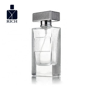 60ml Embossed Side Rectangle Glass Spray Perfume Bottle With Silver T-Cap