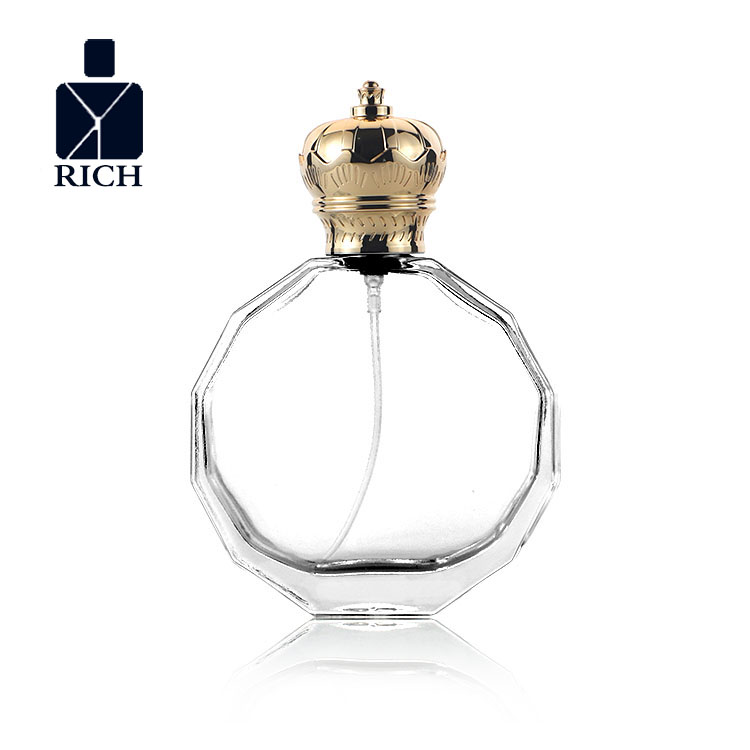 100ml Polygonal Round Perfume Bottle With Zinc Alloy Crown Cap