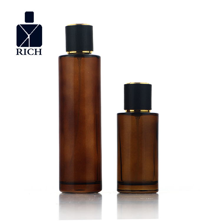 OEM/ODM Factory Bulk Perfume Bottles - 50ml 100ml Long Amber Cylinder Parfum Bottle With Wooden Grain Plastic Cap – Zeyuan