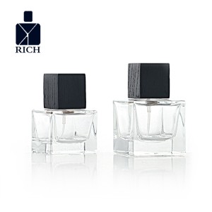 30ml 50ml Cube Glass Perfume Bottle With Black Wooden Cap