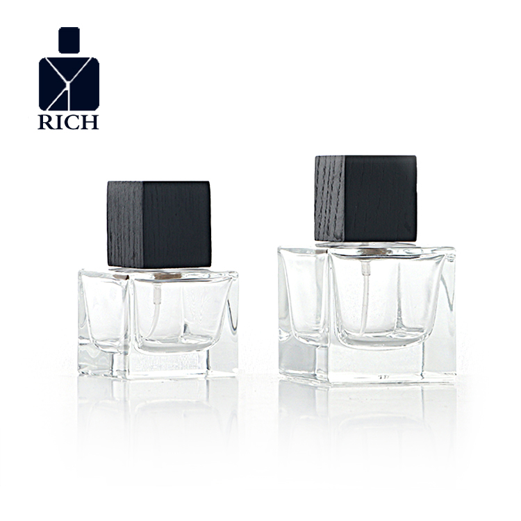 Personlized Products Classic Perfume Bottles - 30ml 50ml Cube Glass Perfume Bottle With Black Wooden Cap – Zeyuan